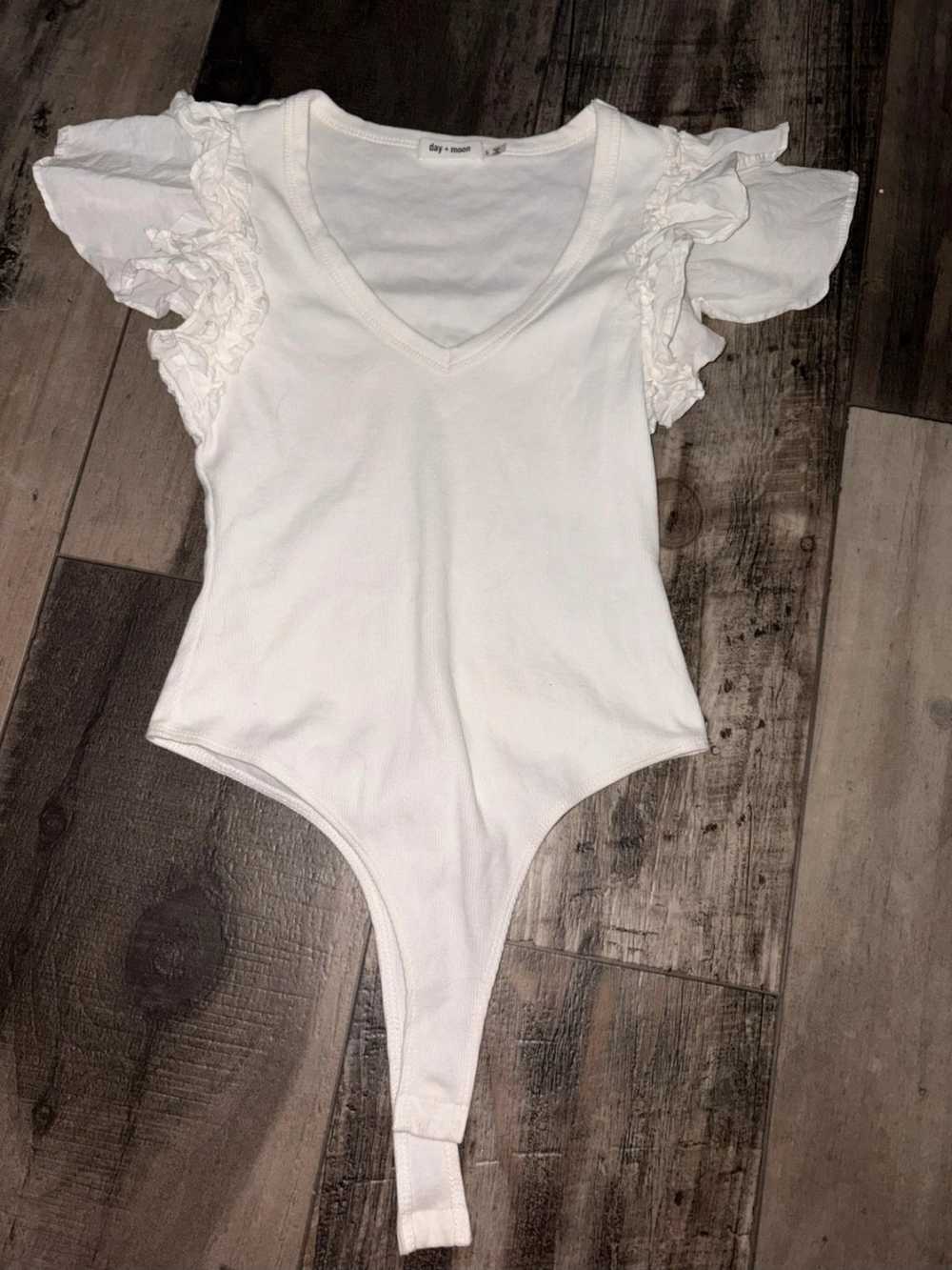 White Ruffle Sleeve V-Neck Bodysuit